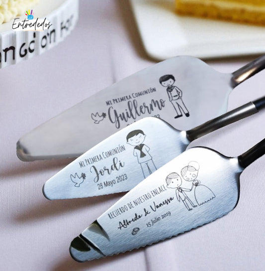Pala de tarta personalizada para boda o comunión con grabado láser