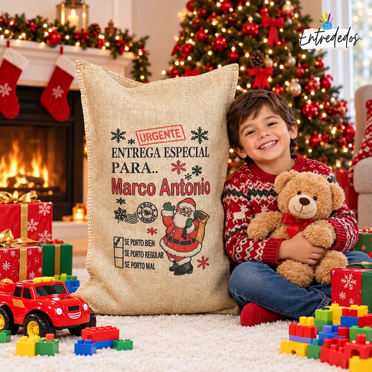 Saco de yute Papá Noel: Personaliza tu Navidad