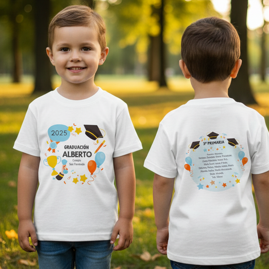 Camisetas graduación+ Impresión 2 caras + pedido mínimo 10 unidades