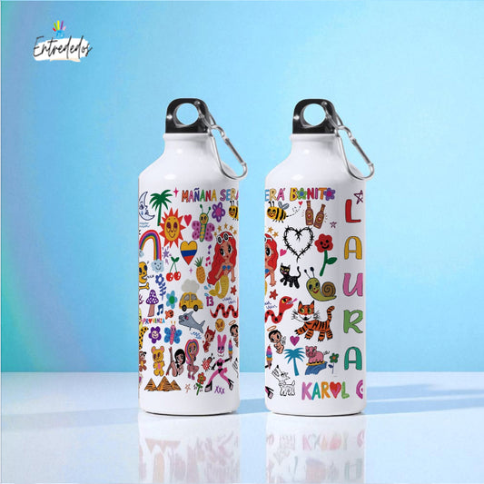 Botella reutilizable personalizada con nombre y mensaje de agradecimiento