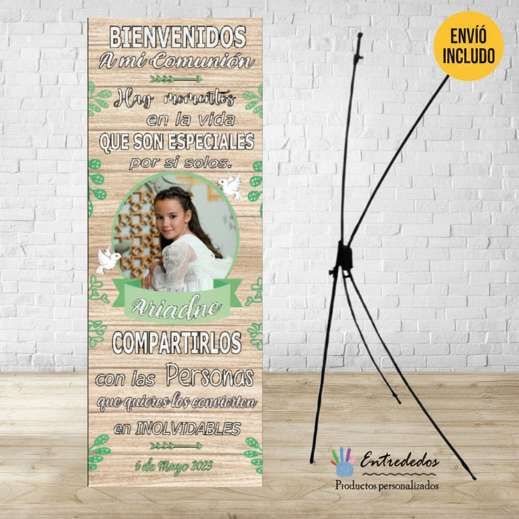 Banner Creativo para Eventos COMUNIÓN MADERA VERDE