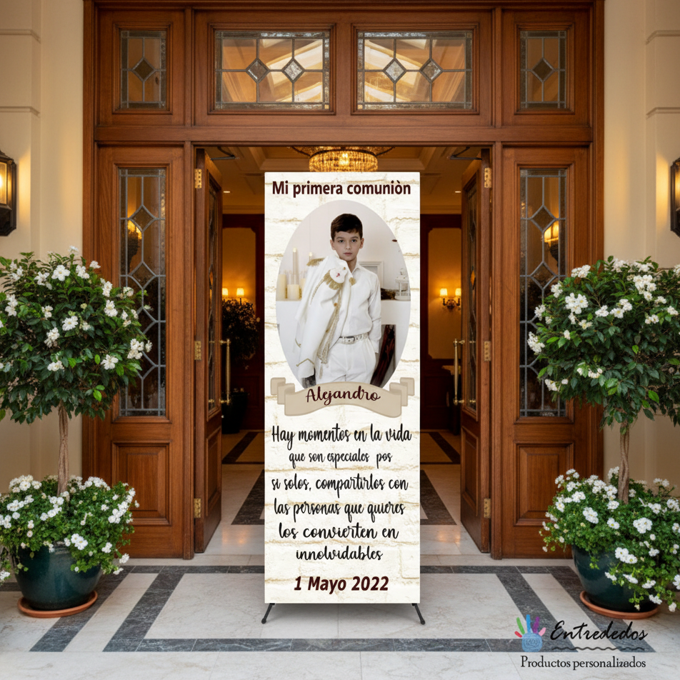 Banner Creativo para Eventos  COMUNIÓN TEXTO BEIGE