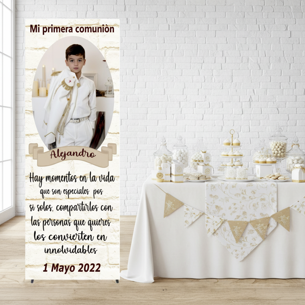 Banner Creativo para Eventos  COMUNIÓN TEXTO BEIGE