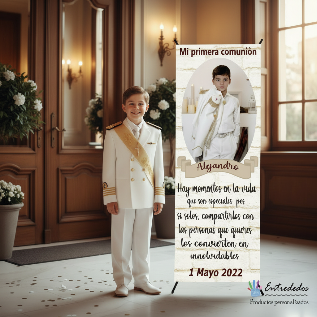 Banner Creativo para Eventos  COMUNIÓN TEXTO BEIGE