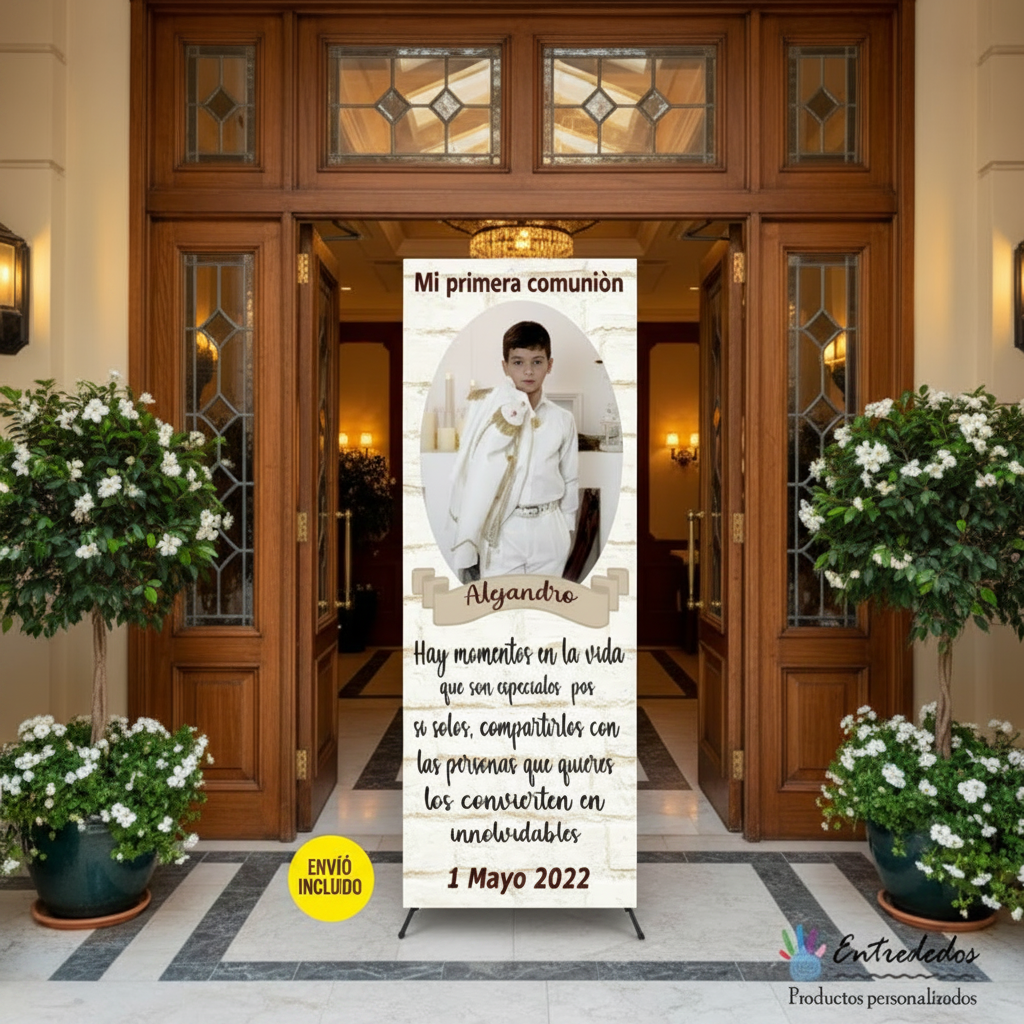 Banner Creativo para Eventos  COMUNIÓN TEXTO BEIGE