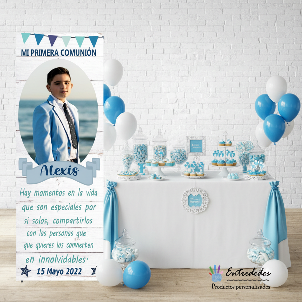 Banner Creativo para Eventos  COMUNIÓN TEXTO AZUL