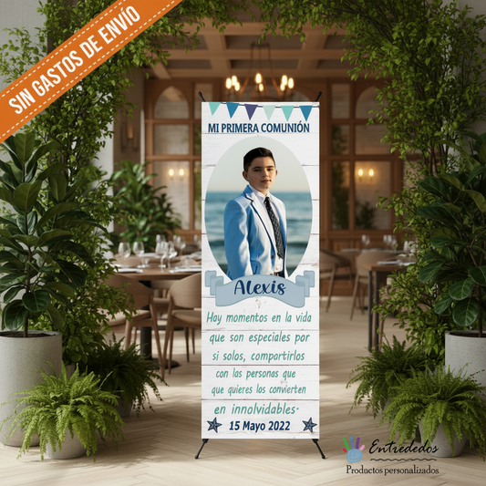 Banner Creativo para Eventos  COMUNIÓN TEXTO AZUL