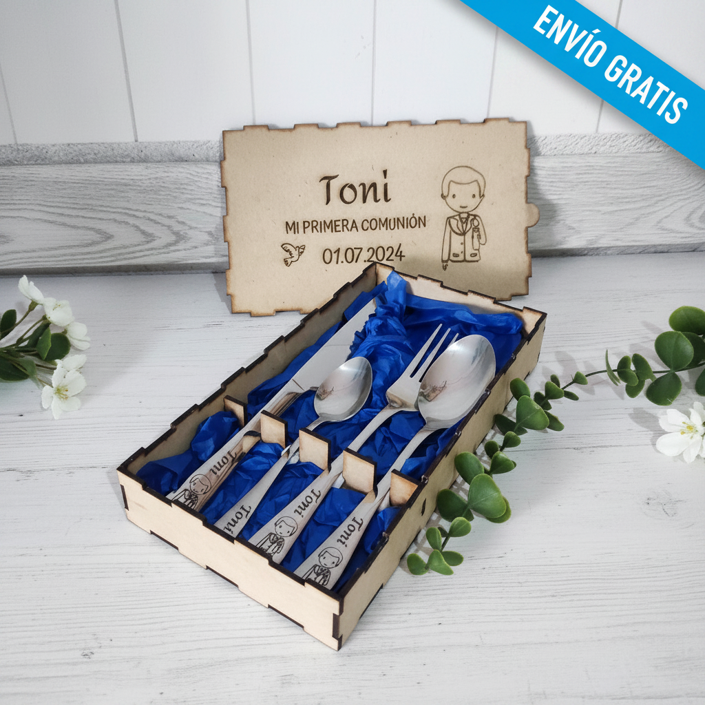 Cubiertos Personalizados Comunión y Boda – Caja Madera