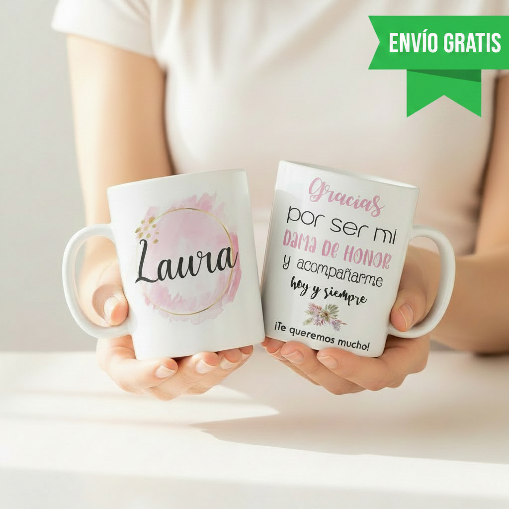 Taza damas de honor "ACUARELA ROSA"