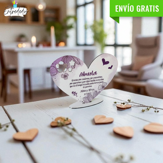 Placa Decorativa En Madera Corazón  Violeta