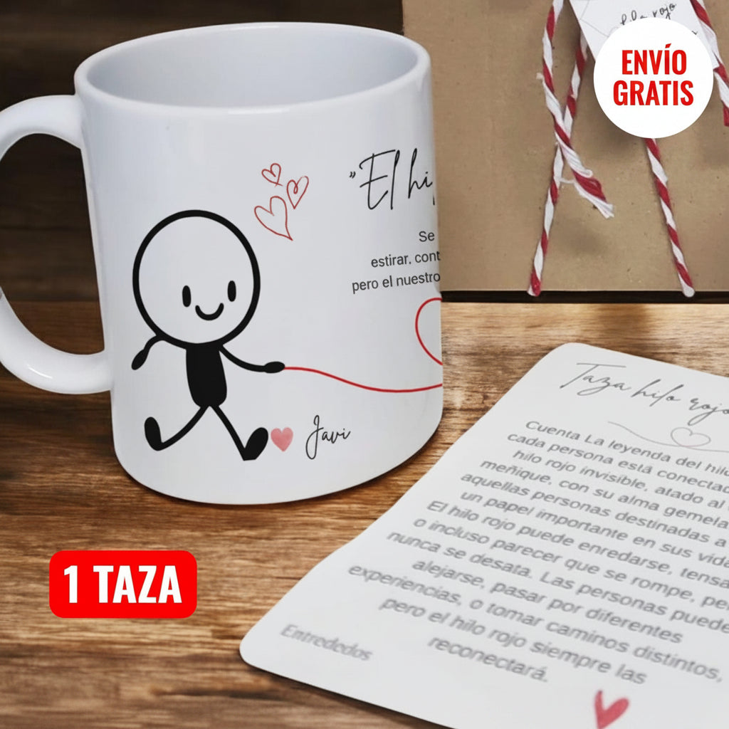 Taza personalizada el hilo rojo del destino entrededos
