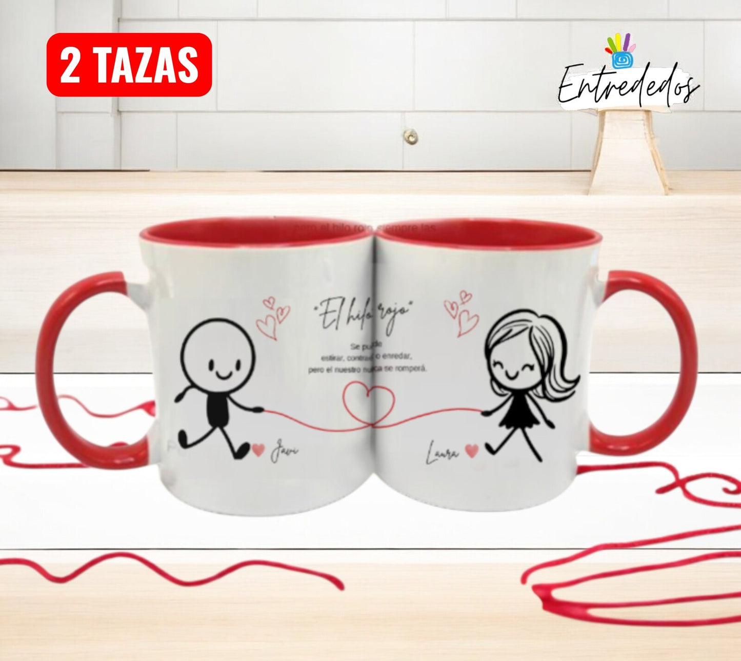 Taza personalizada el hilo rojo del destino entrededos