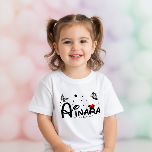 Camiseta Infantil Manga Corta Personalizada – Modelo Mariposas