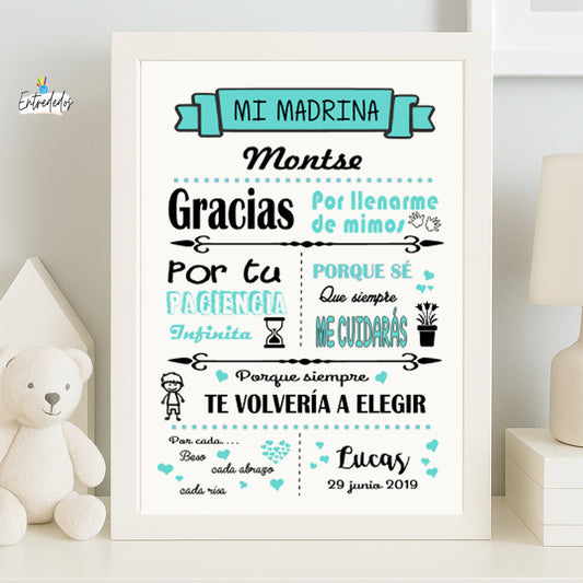 Cuadro de comunión decorativo personalizado con nombre y fecha
