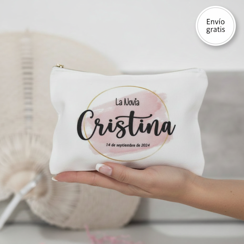 Neceser Personalizado para Novia: Diseño Acuarela Rosa