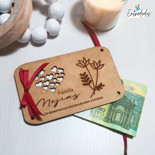 Sobre de dinero de madera con grabado personalizado