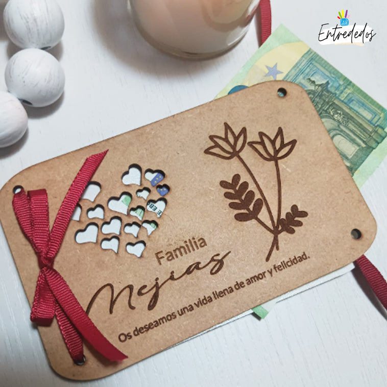 Sobre de dinero de madera con grabado personalizado
