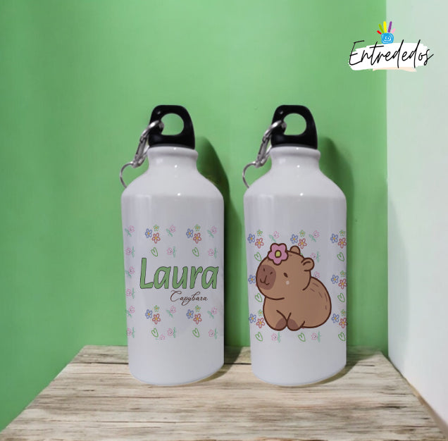 Botella reutilizable personalizada con nombre y mensaje de agradecimiento