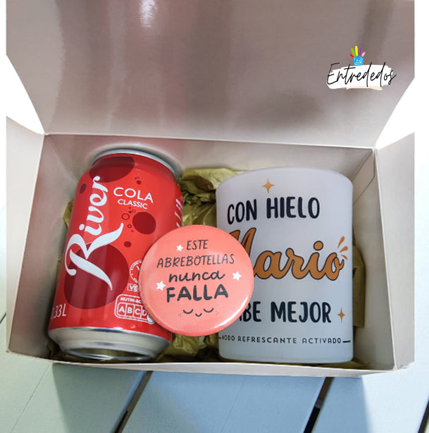 Set regalo hombre con vaso personalizado, abrebotellas y lata de Coca-Cola