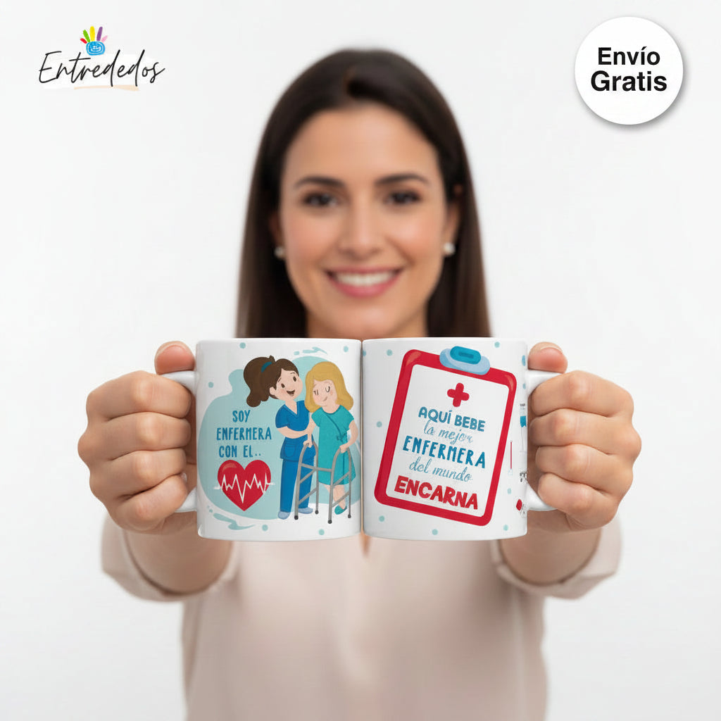 Taza personalizada para enfermeras ☕💉 de 330 ml apta para microondas y lavavajillas