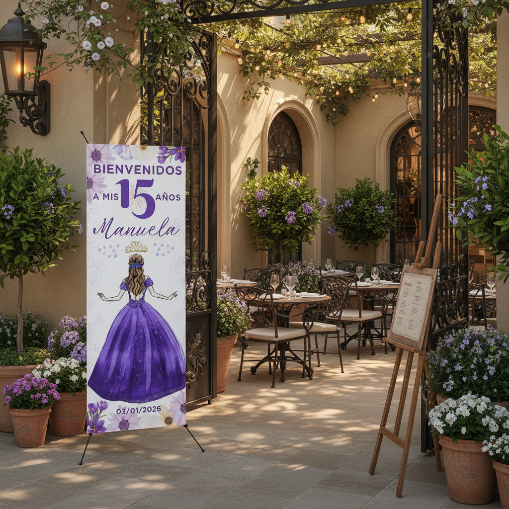 Banner temático personalizado para celebración de 15 años