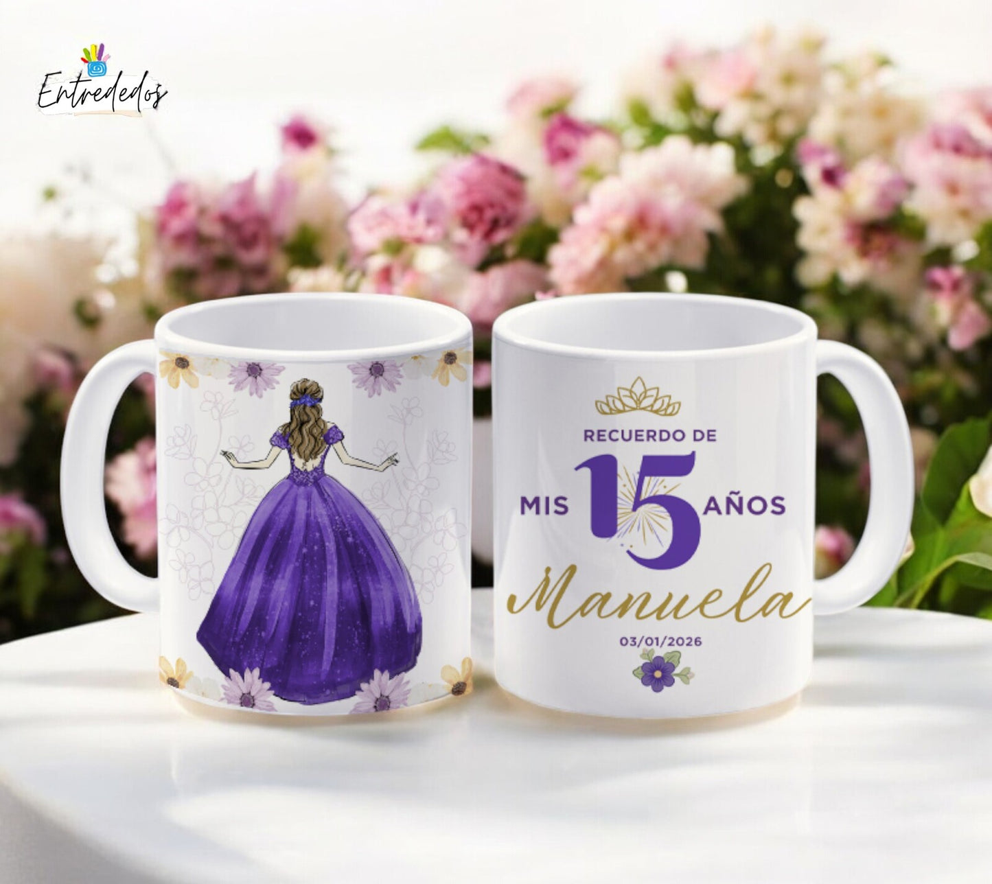 aza para quinceañera con diseño de vestido y fecha