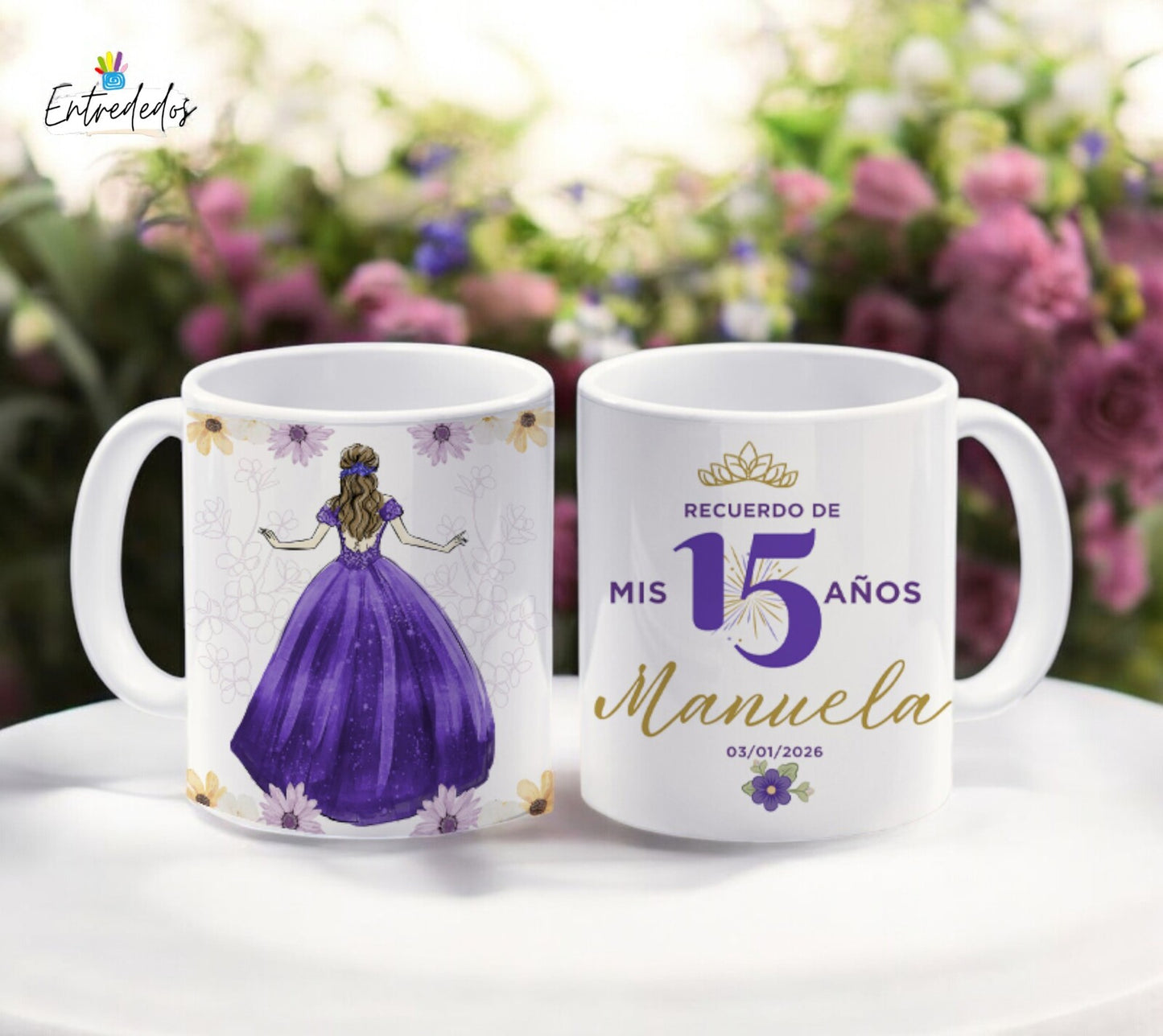 aza para quinceañera con diseño de vestido y fecha