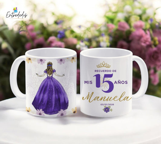 aza para quinceañera con diseño de vestido y fecha