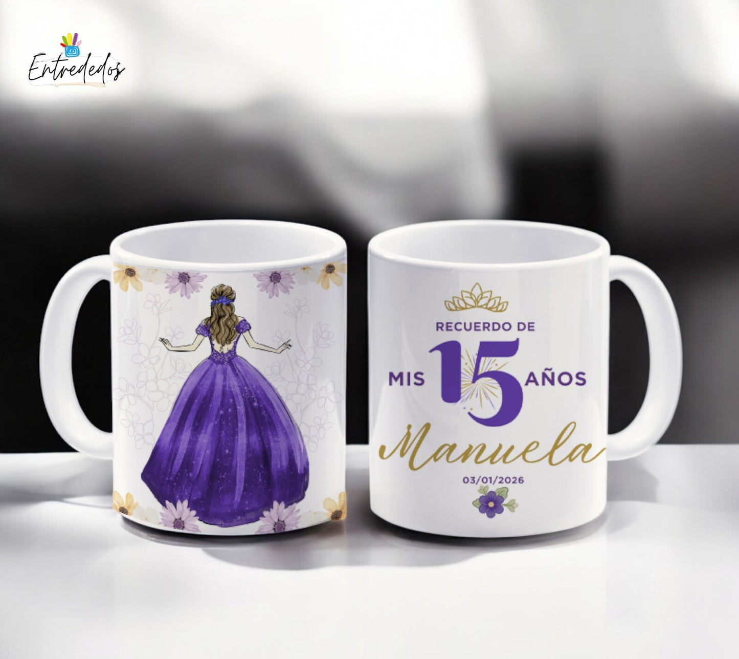 aza para quinceañera con diseño de vestido y fecha