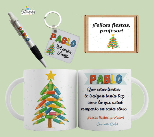 Kit de Navidad Personalizado para Profesor – Árbol de Lapiceros