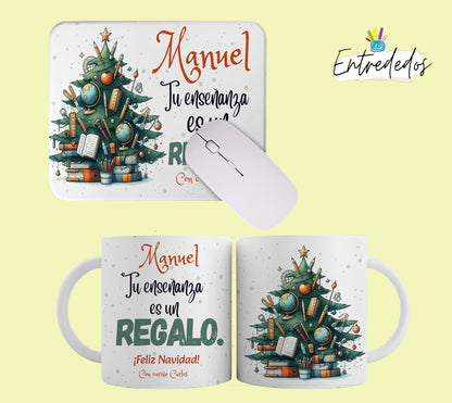 Set Regalo para Profesor Personalizado – Taza y Alfombrilla con Diseño de Árbol Escolar