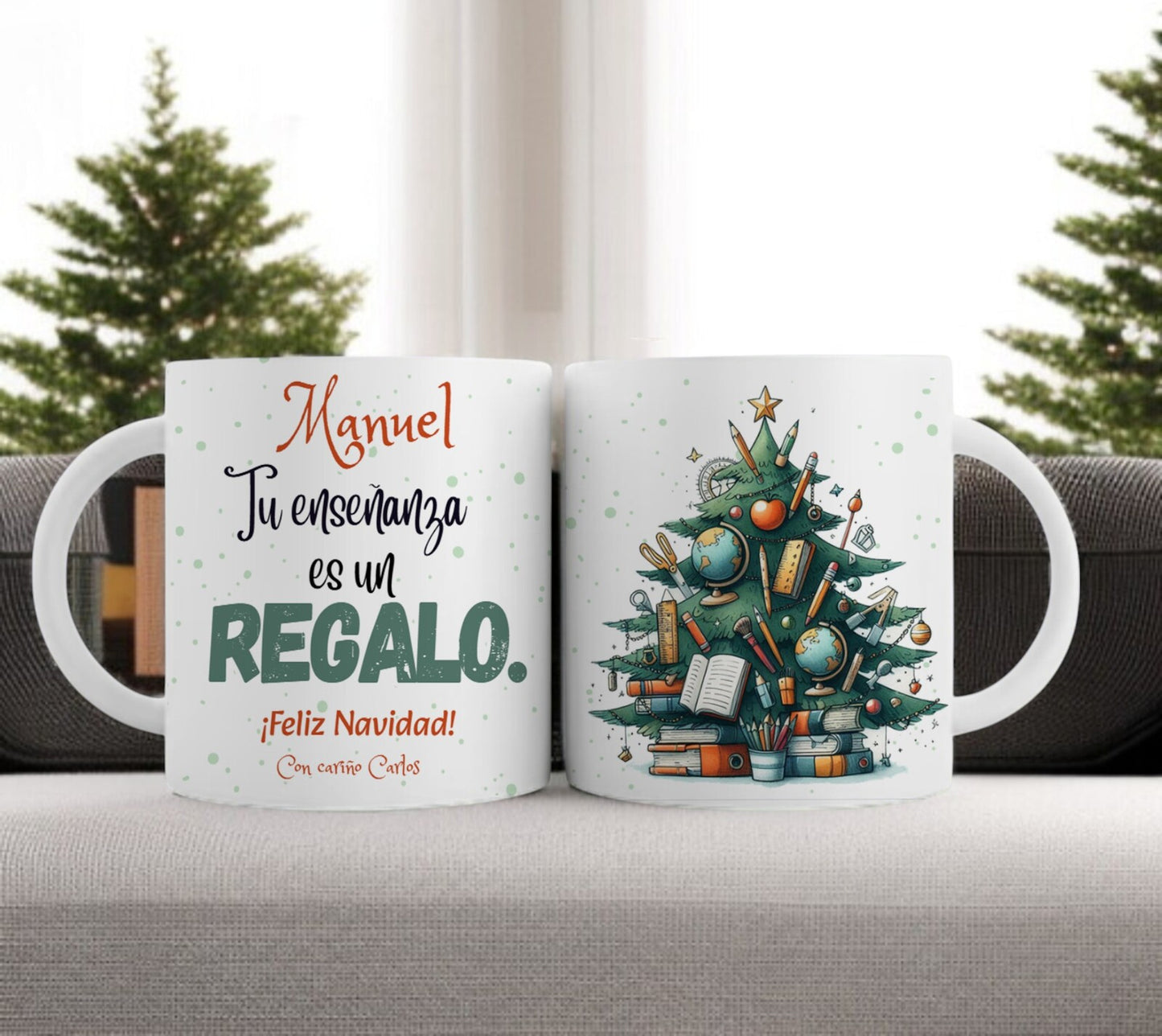 Set Regalo para Profesor Personalizado – Taza y Alfombrilla con Diseño de Árbol Escolar