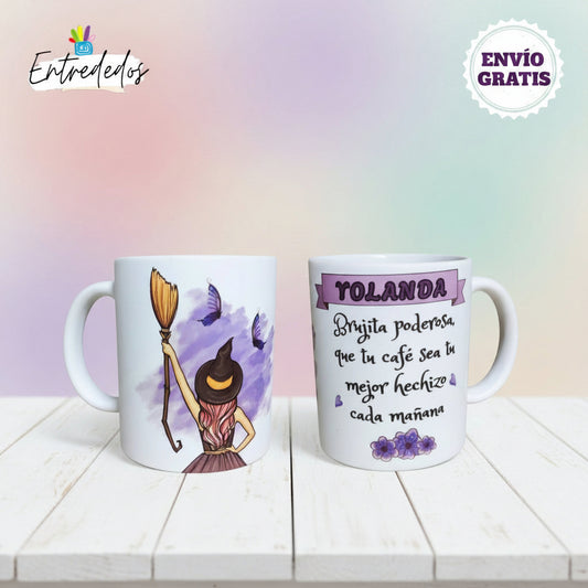 taza personalizada brujilla poderosa con nombre para mujer 330 ml