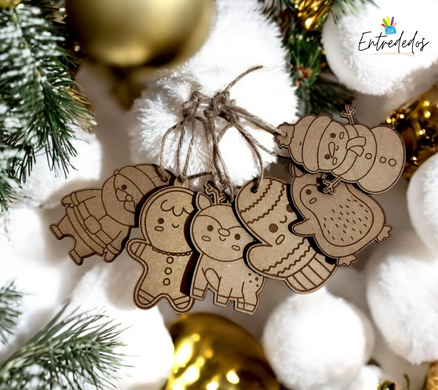 Lote de 10 bolas de madera navideñas estilo nórdico