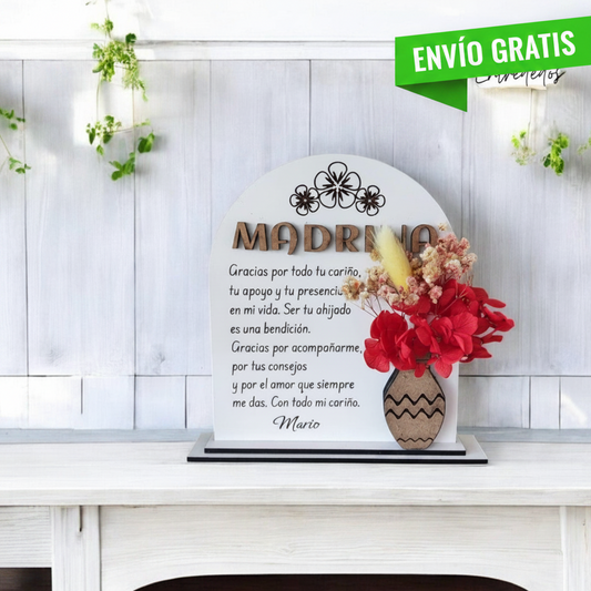 Placa decorativa personalizada con tu texto y con flores