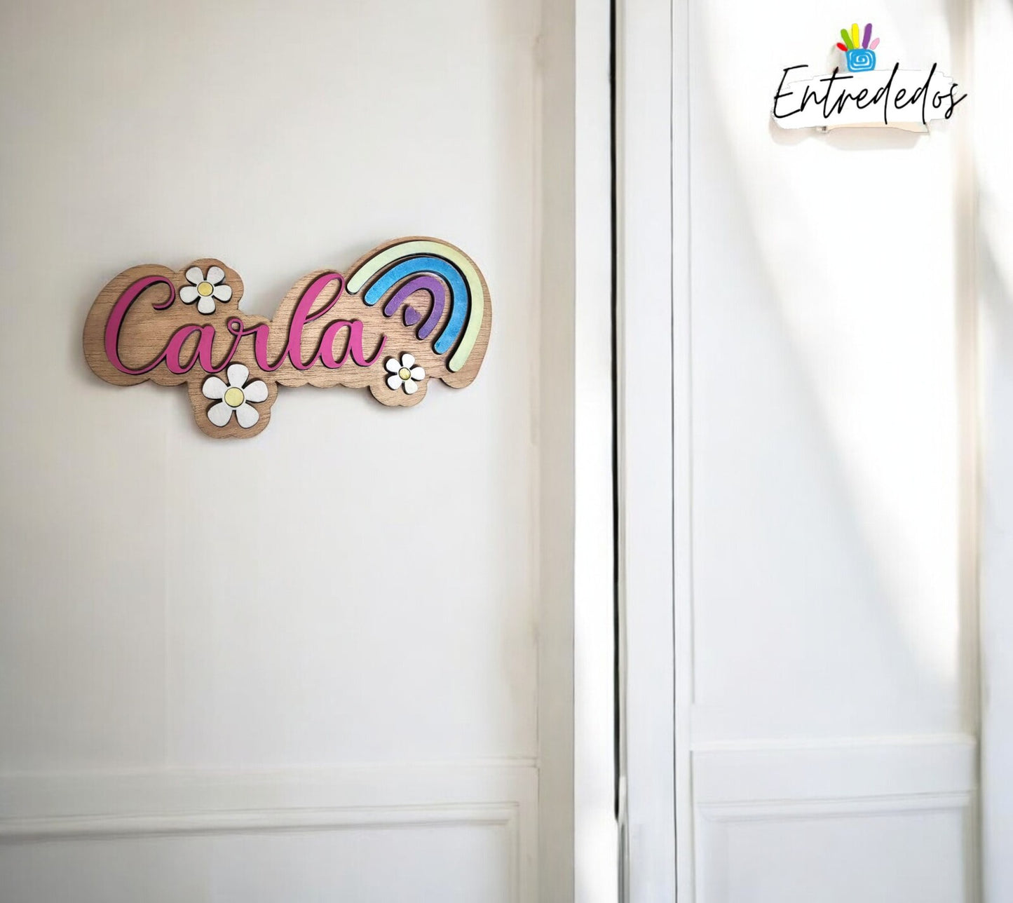 Placa para Puerta Infantil Personalizada – Modelo Arcoíris
