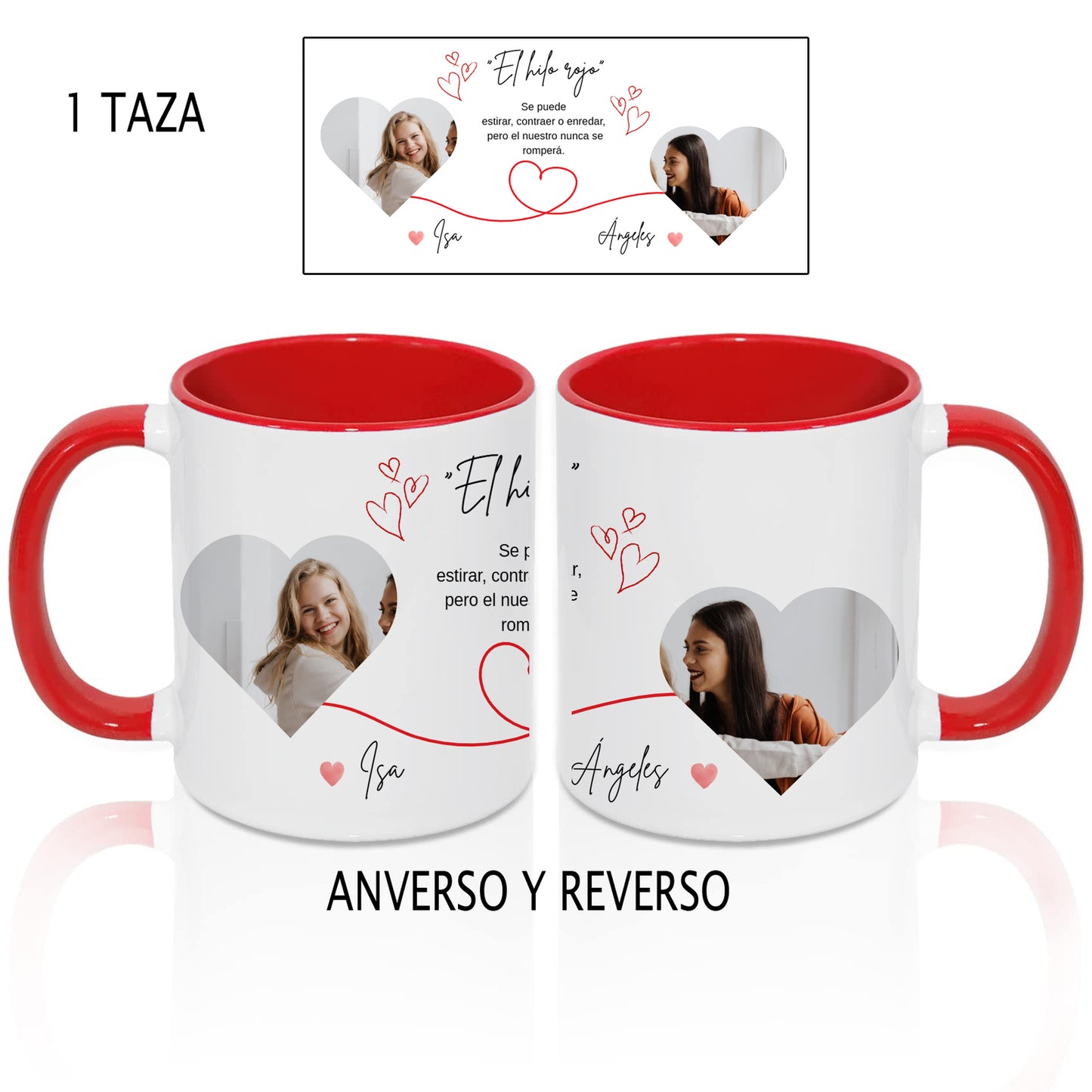 Pack 2 Tazas Personalizadas El Hilo Rojo del Destino con Fotos y Nombres