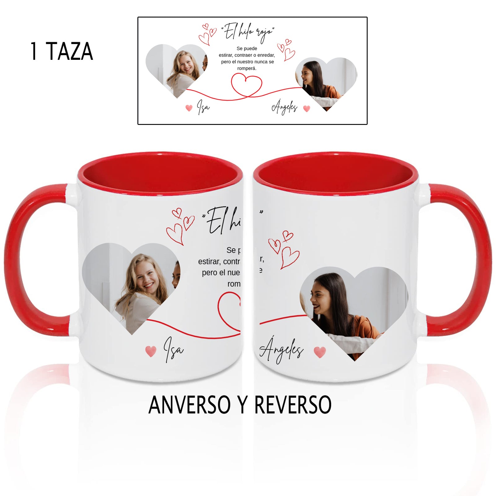 Pack 2 Tazas Personalizadas El Hilo Rojo del Destino con Fotos y Nombres