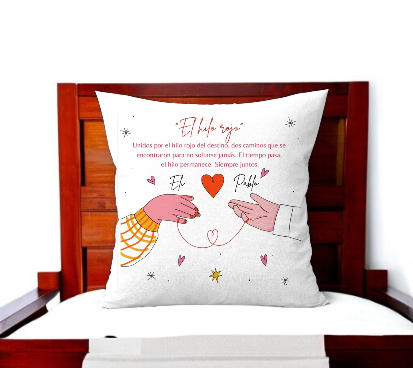 Cojín personalizado Hilo Rojo del Destino 40x40 con nombres