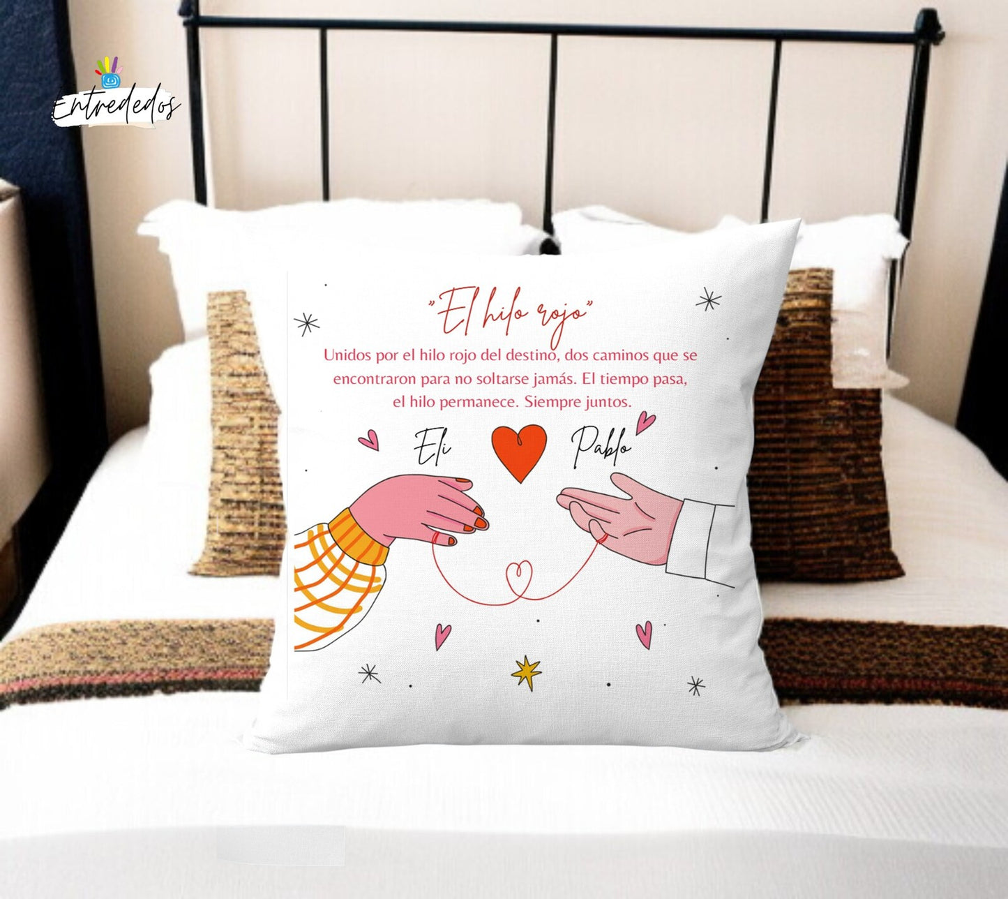 Cojín personalizado Hilo Rojo del Destino 40x40 con nombres