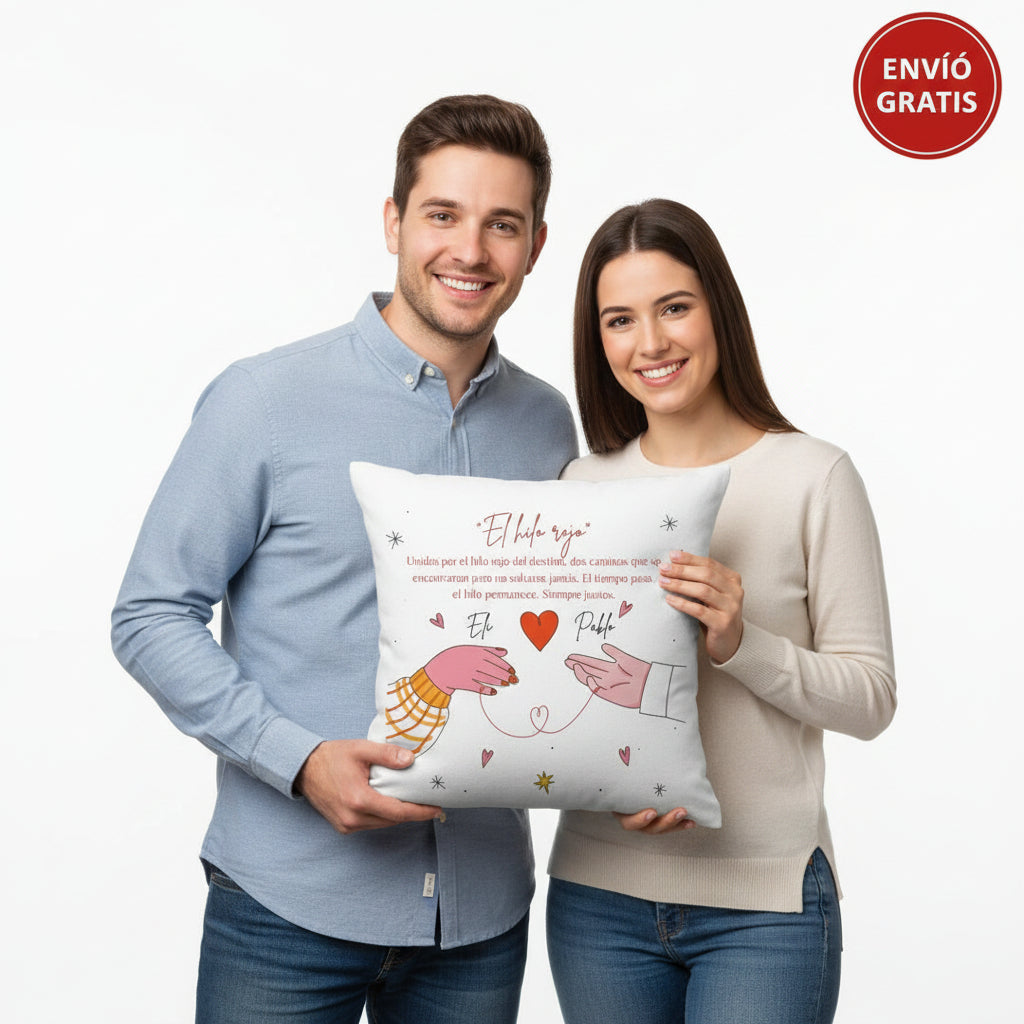 Cojín personalizado Hilo Rojo del Destino 40x40 con nombres