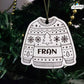 Adorno de Navidad con forma de suéter de madera MDF blanco personalizado con nombre