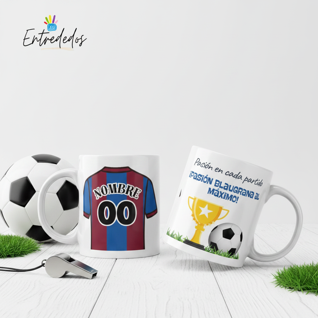 Taza de fútbol personalizada con colores deportivos Barcelona