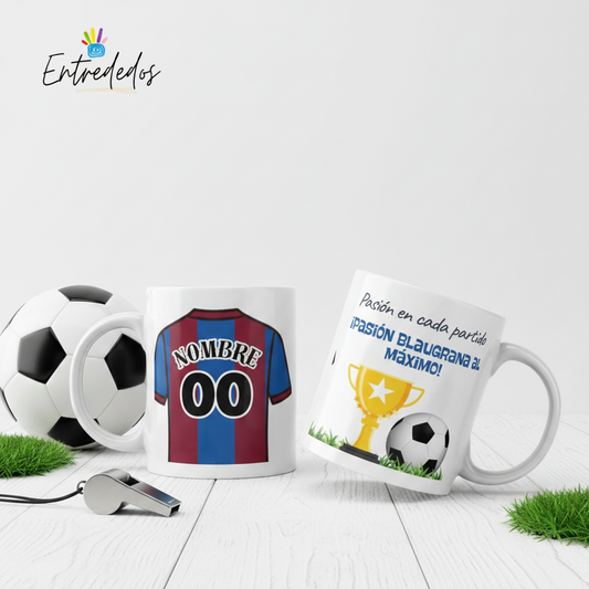 Taza de fútbol personalizada con colores deportivos Barcelona
