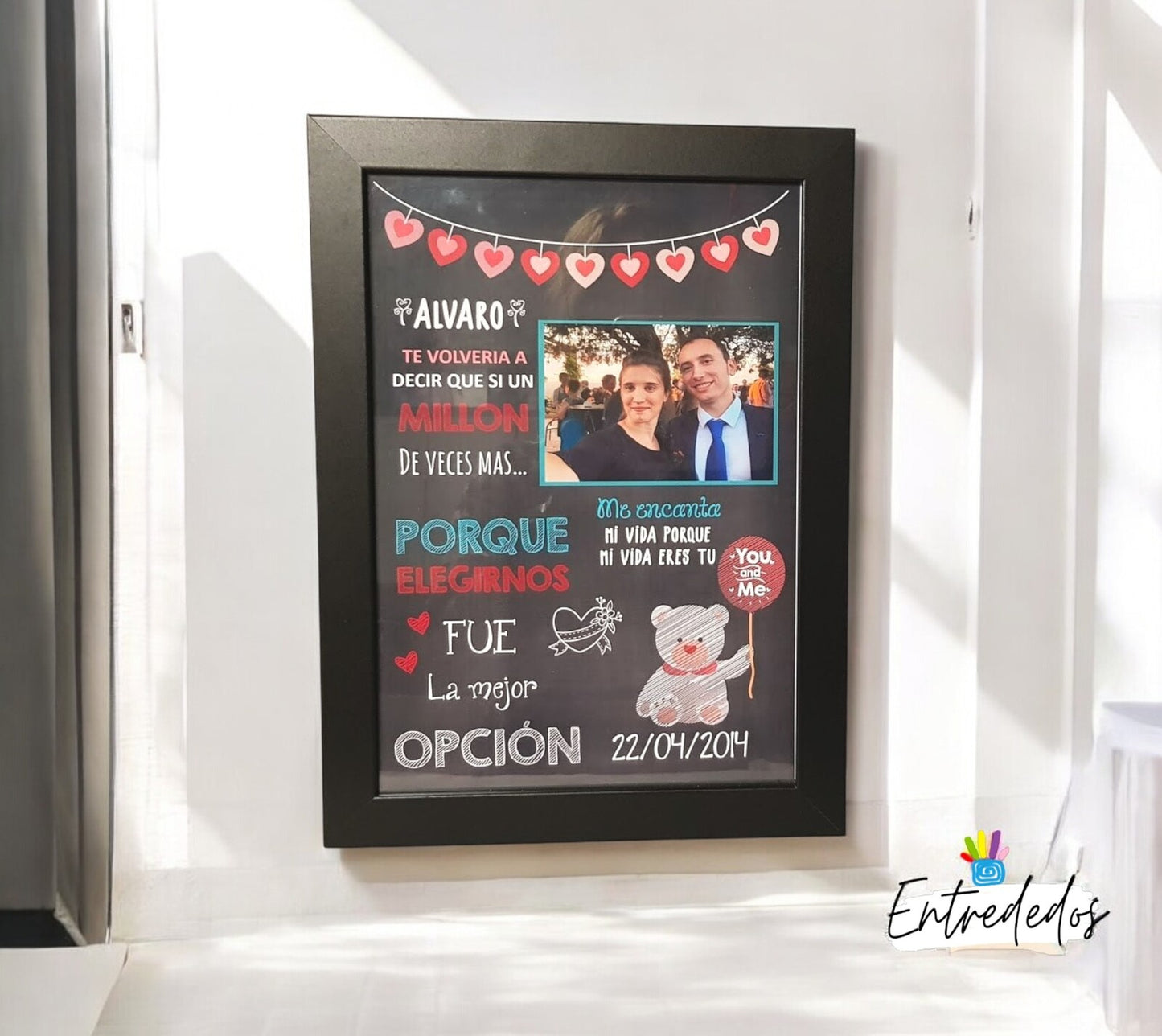 Cuadro personalizado para enamorados 💑 con foto y nombres ✨, regalo de San Valentín 💝 A4 📏
