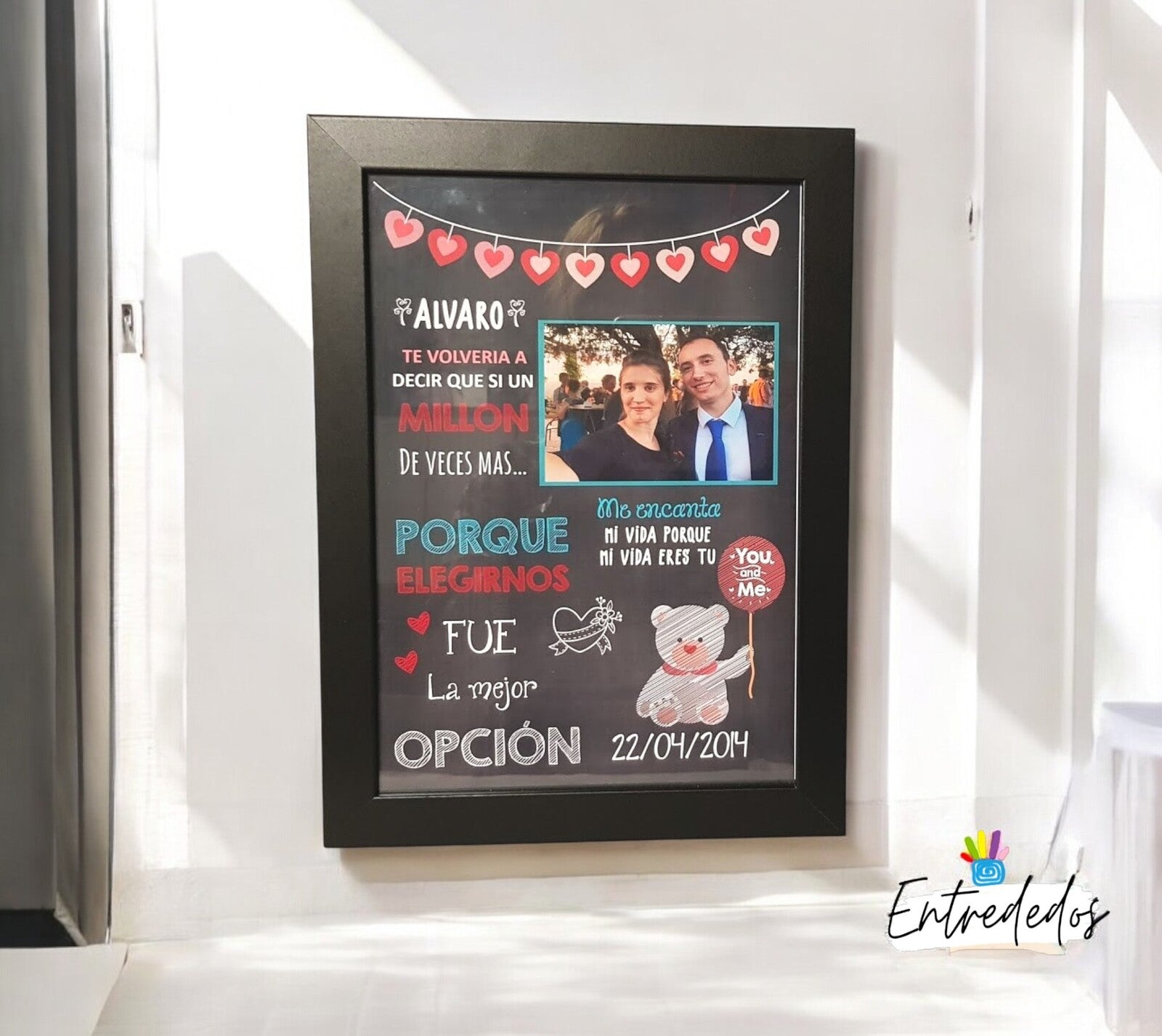 Cuadro personalizado para enamorados 💑 con foto y nombres ✨, regalo de San Valentín 💝 A4 📏