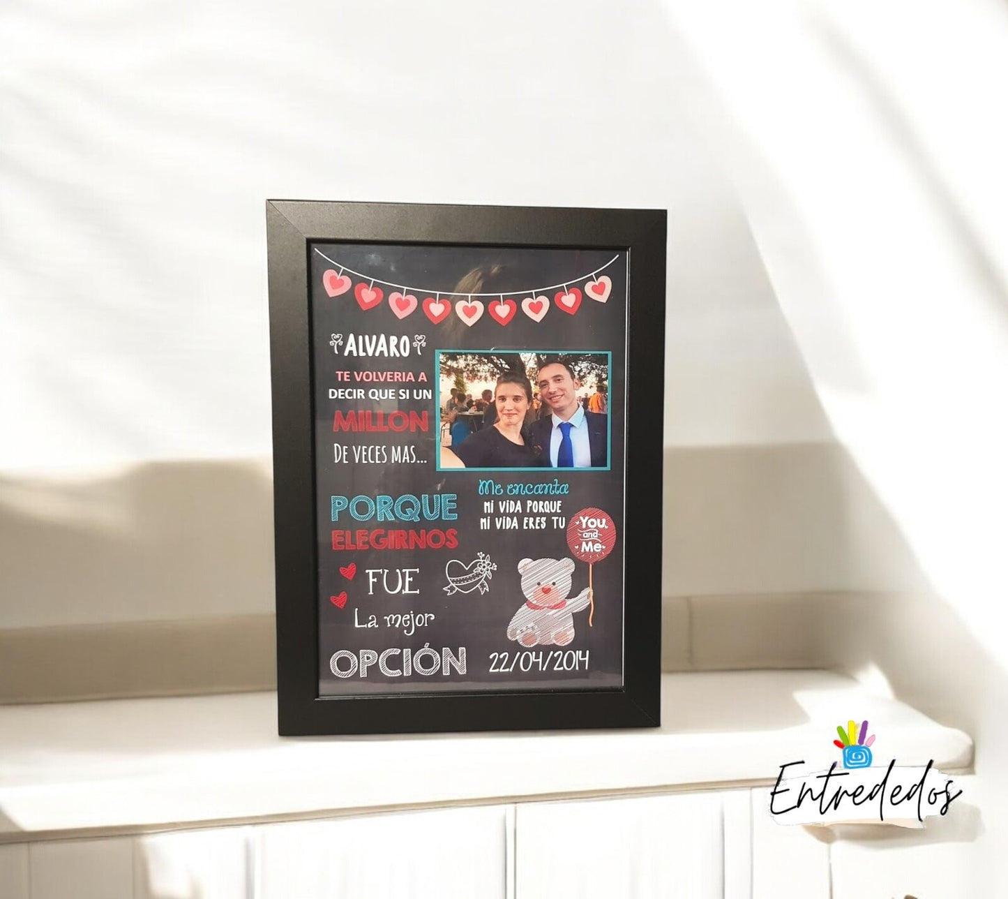 Cuadro personalizado para enamorados 💑 con foto y nombres ✨, regalo de San Valentín 💝 A4 📏