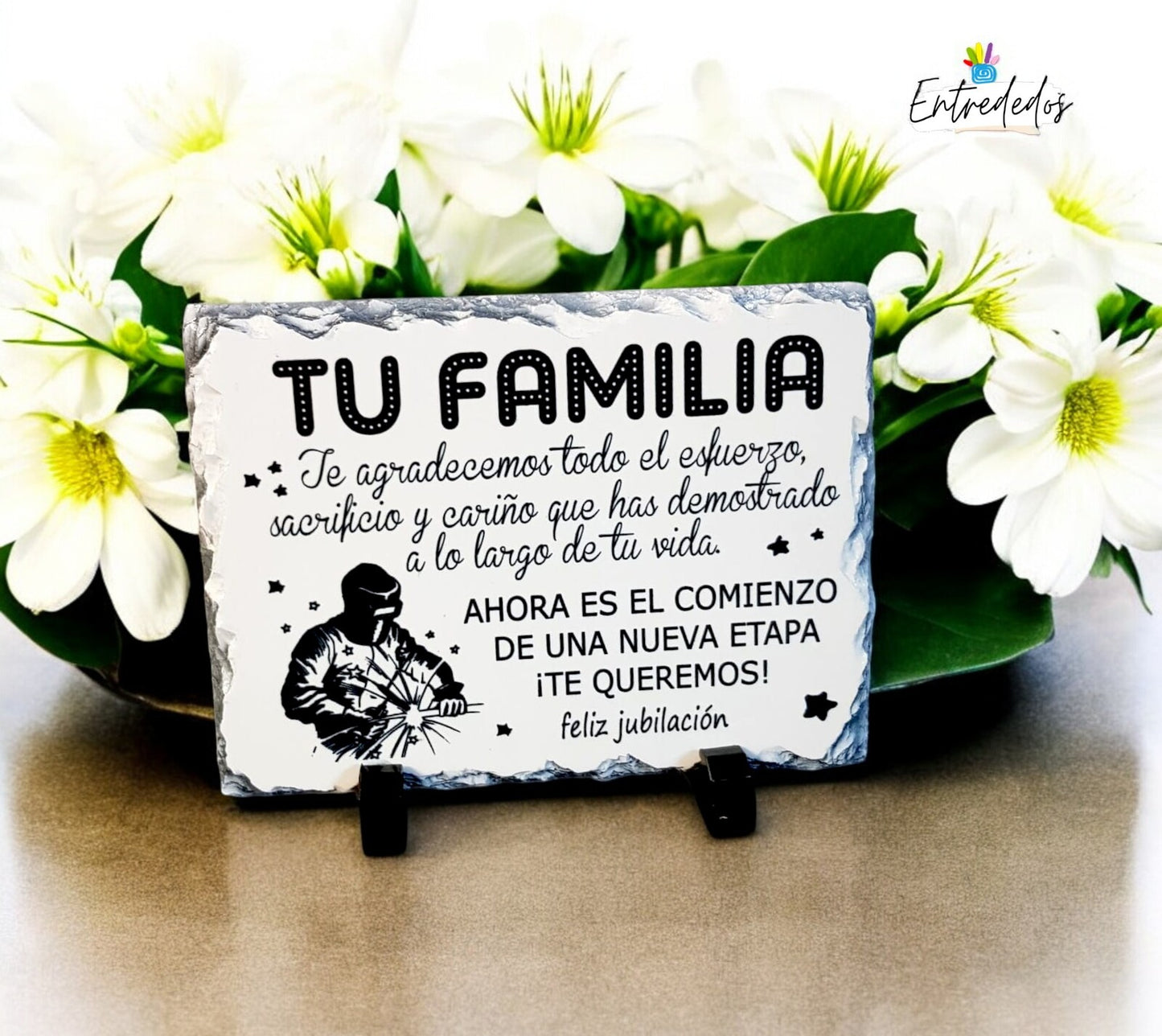 oto piedra personalizada con imagen y texto grabado en pizarra