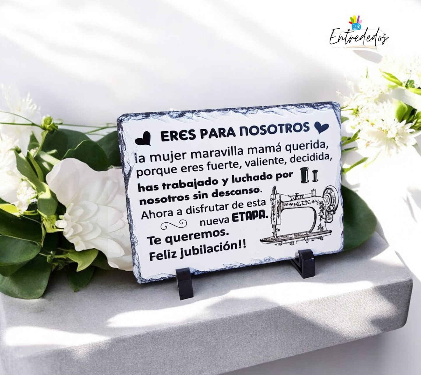 oto piedra personalizada con imagen y texto grabado en pizarra