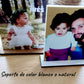 Lámina de cartón pluma personalizada de 10x8 cm con soporte de madera MDF en acabado madera o blanco, ideal como recuerdo para comunión, bautizo, cumpleaños o bodas de oro.